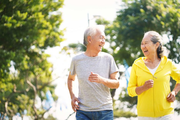Illustration of 2 elderly running
